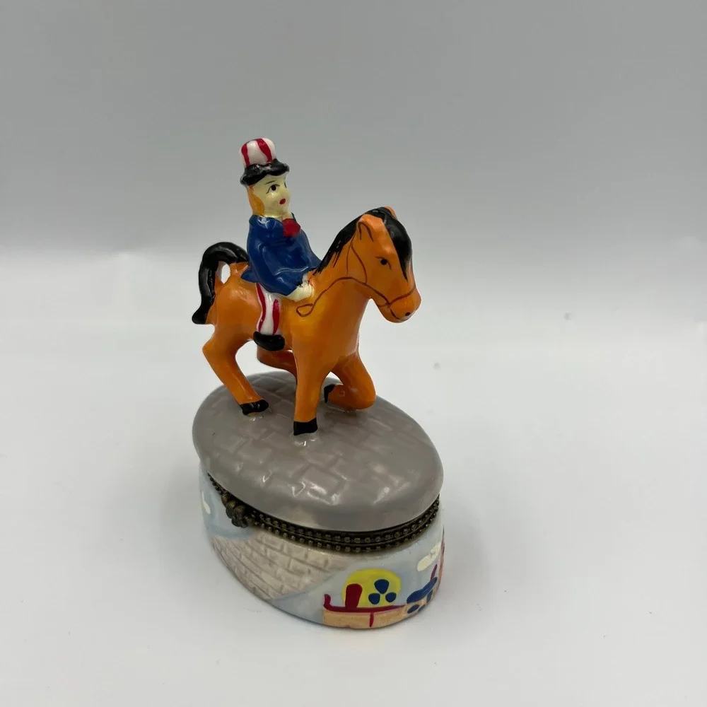 Vintage Uncle Sam Ceramic Trinket Box Americana Patriotic Jewelry Box Horse